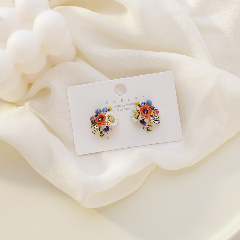 Wholesale Enamel Color Glaze Flower Earrings